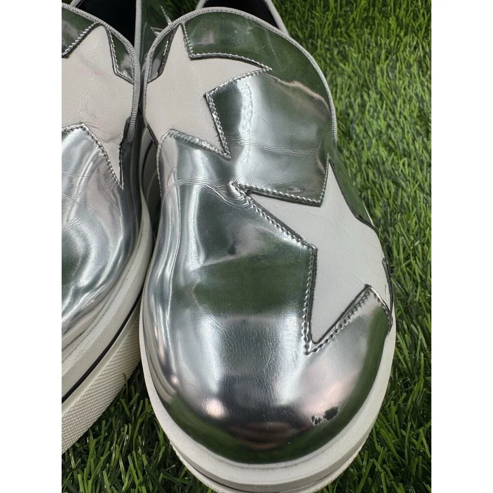 STELLA MCCARTNEY Silver Metallic Faux Leather Binx Star Platform Slip On Shoes 7